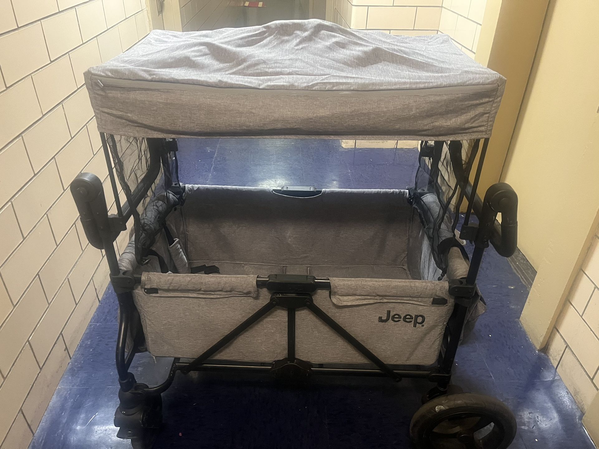 Gray Jeep kids wagon