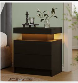Night Stand with LED Light,Bedside Table with drawers for bedroom Black