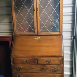  Vintage Ethan Allen secretary desk with bookcase hutch