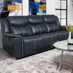 **BIG SALE** Gorgeous Reclining Sofa in Soft Blue Faux Leather!