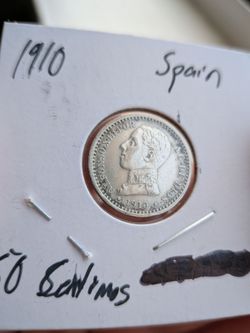 1910 Spain 50 Centimos Alfonso XIII Silver Coin High Grade Details Key Date