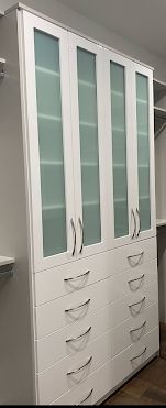 Two Chest of Drawers with Above Glass Doors and Shelving