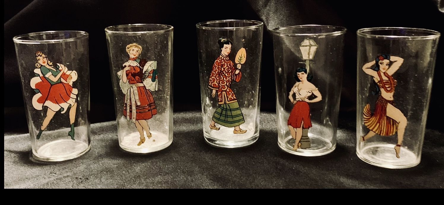 Vintage (Novelty) Bar Glass Set  (5 In Set)