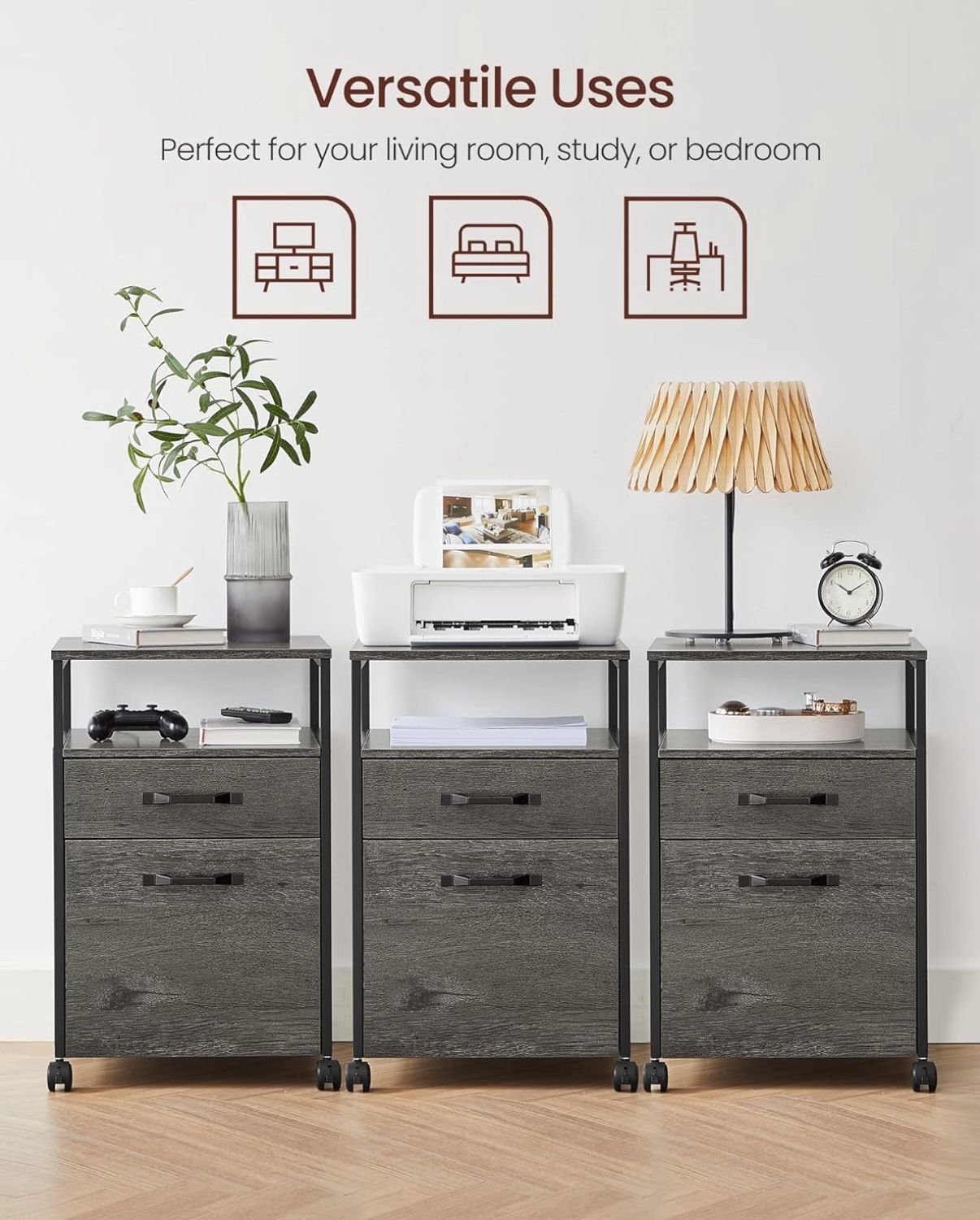 Mobile filing cabinet with wheels
