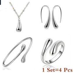 Pure Silver Jewelry Set. Necklace , Bracelet , Earrings And Ring 
