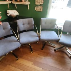 MCM, Milo Baughman style gold waterfall rolling chairs (4)