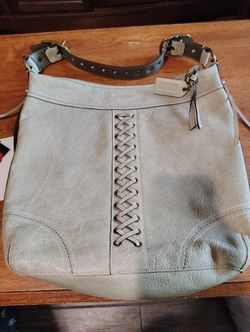 COACH PEBBLED LEATHER XL LACED GROMMET DUFFLE HANDBAG