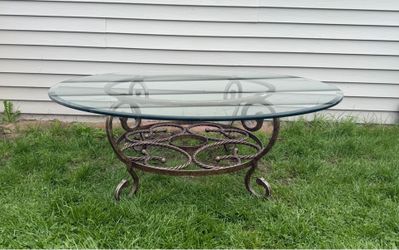 Heavy Brown Metal Table With Removable Glasstop