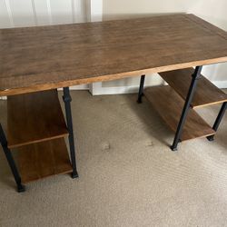 Wood/metal Office Desk With Storage Shelves 