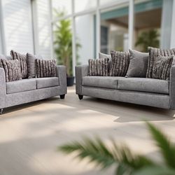 Gray Fabric Sofa And Loveseat 