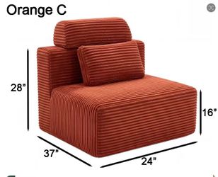 Brand New Modern Orange Corduroy Modular Single Sofa Chair Bed