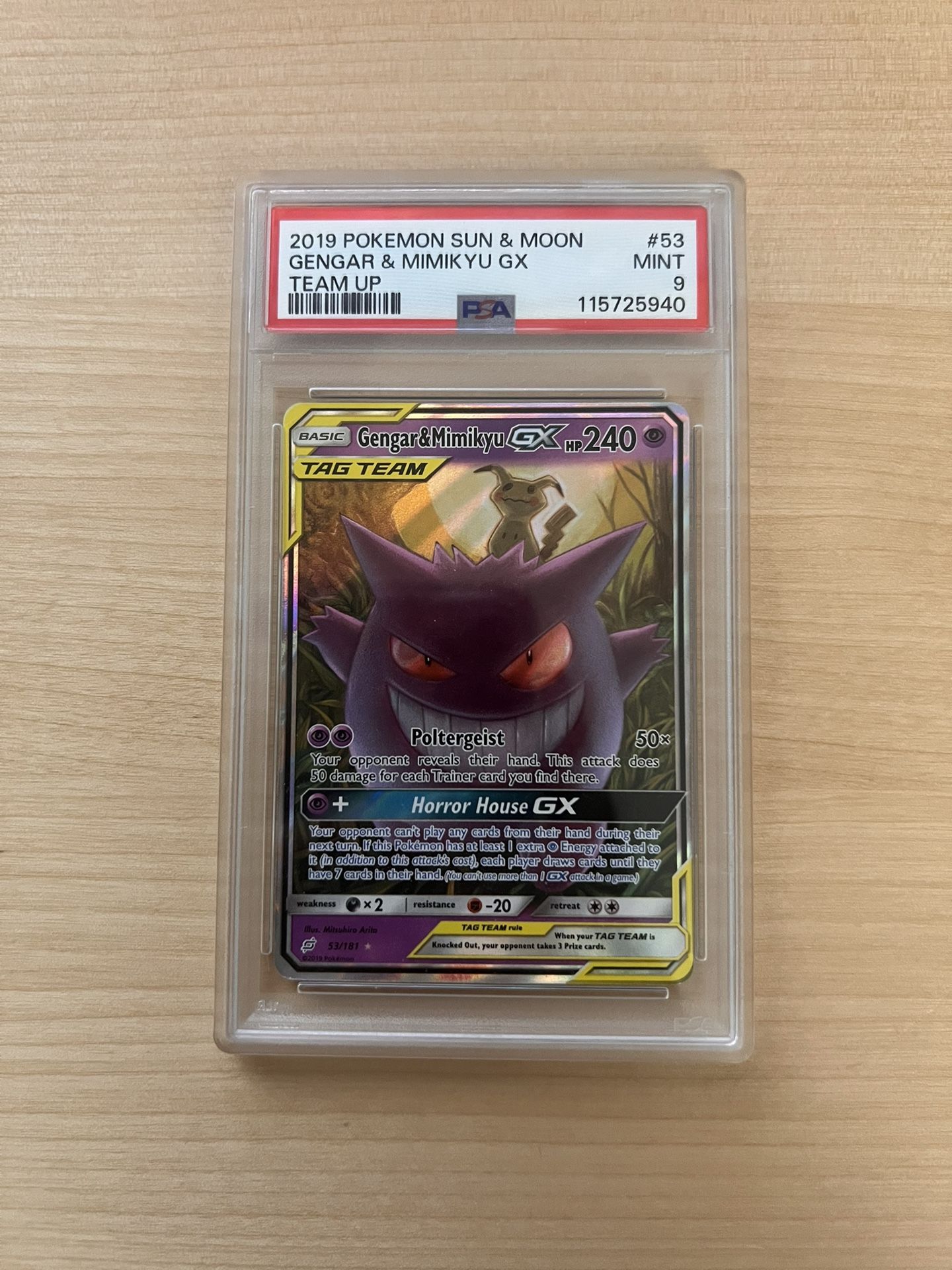 PSA 9 Gengar and Mimikyu GX Team Up Pokemon