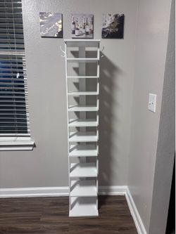 10-Tier Vertical Shoe Rack – Slim Corner Shoe Organizer with Hooks (White)