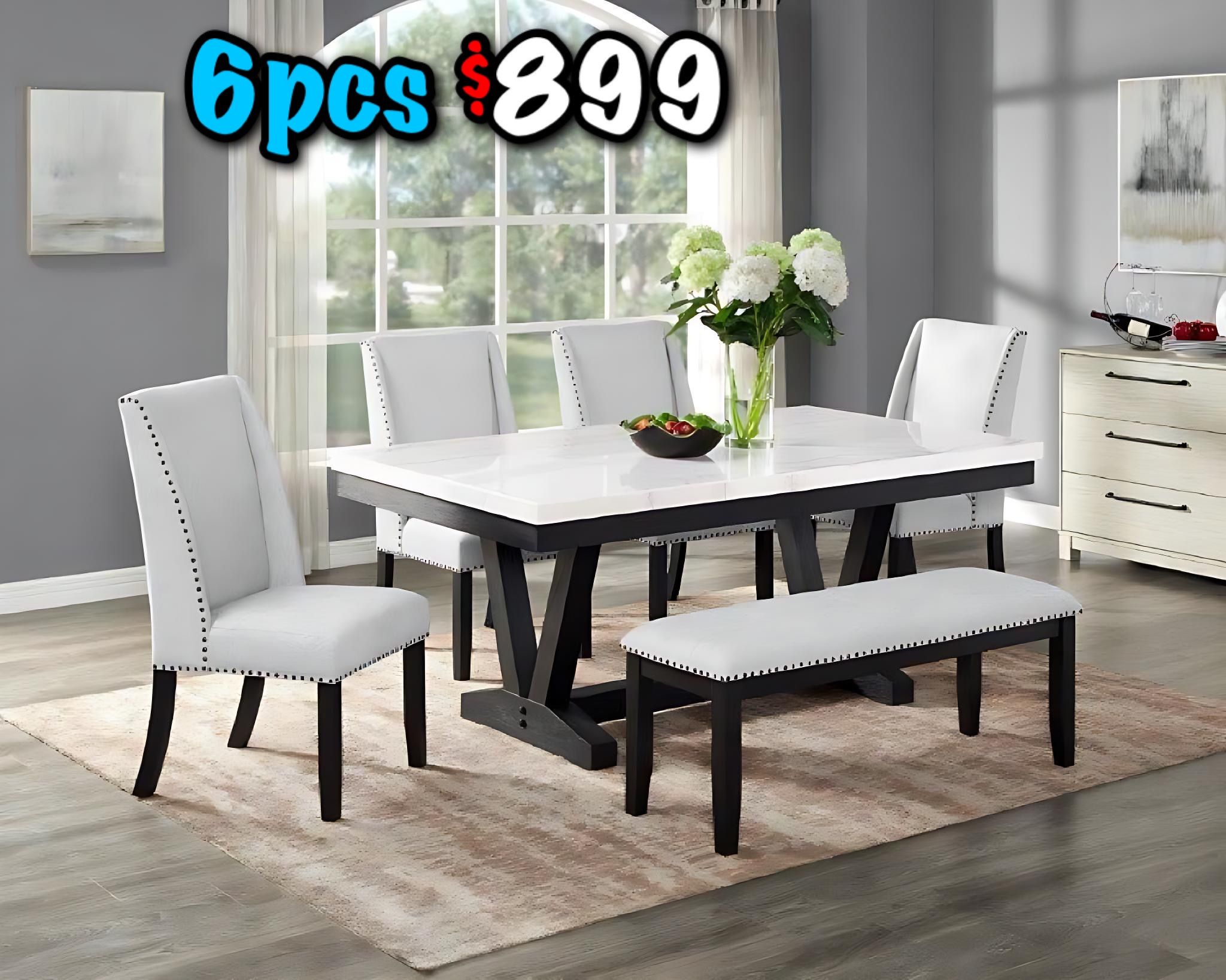 6pcs Euro Marble Dining Sets