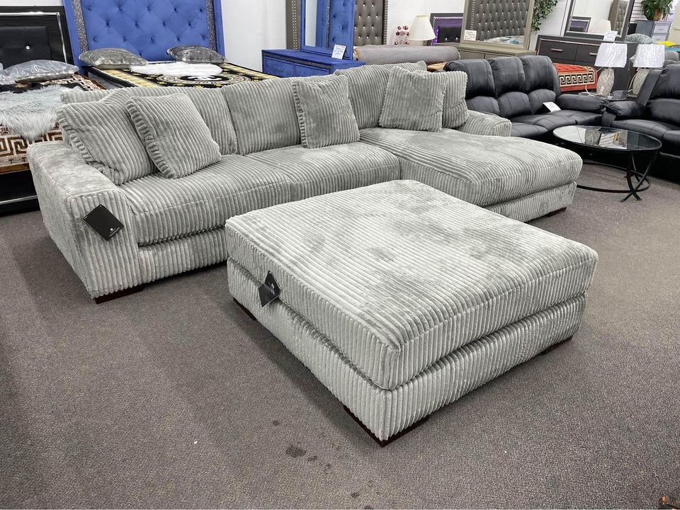 Corduroy Sectional With Ottoman