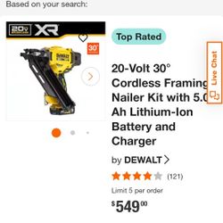 DEWALT 20 VOLT CORDLESS FRAMING NAILER  WITH BATTERY AND CHARGER 