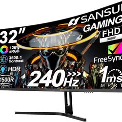 SANSUI 32 Inch Curved 240Hz Gaming Monitor High Refresh Rate, FHD 1080P Gaming PC Monitor HDMI DP1.4, Curved 1500R, 1Ms MPRT, HDR,Metal Stand,VESA Com