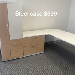 Desk And File Cabinet Steelcase 