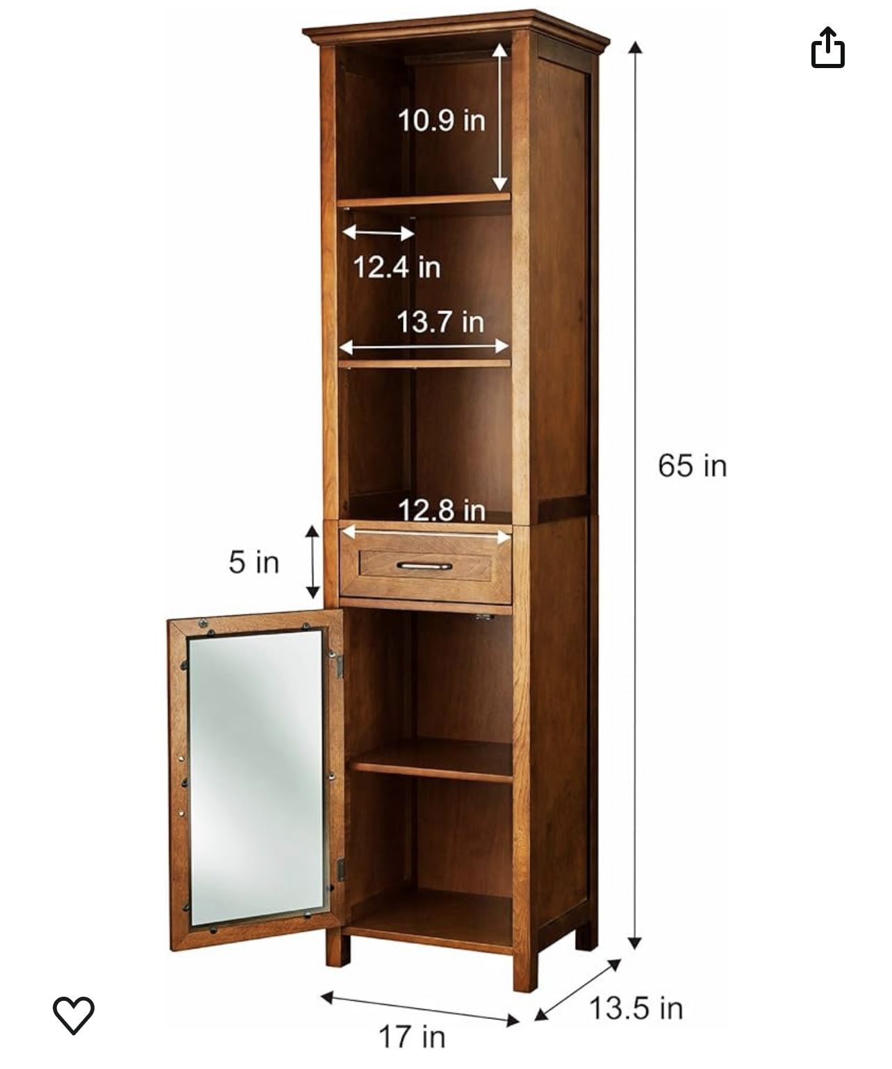 Teamson Home Avery Wooden Bathroom Linen Tower Cabinet with 1 Drawer 3 Adjustable Interior Shelves and 6 Storage Spaces, Oiled Oak