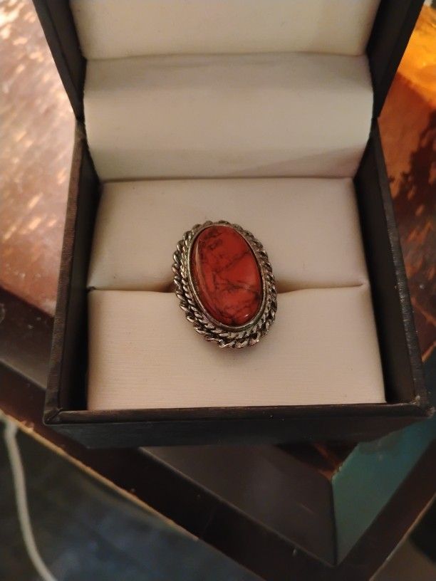 Woman Red Howlite Ring Sterling Silver Size 7