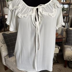 Max Studio, Polyester White Blouse, Med, Gently Used