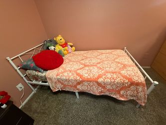 Twin White metal bed frame and mattress
