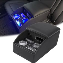 Car Rear Seat Armrest 2 Row Console Box with Cup Holder Universal Car Center Console Cup Holder Black Rear Bench Seat Consoles with Storage Box