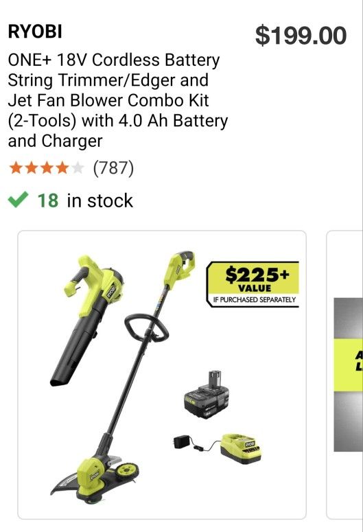 Ryobi One+18V 13" String Trimmer and 350 CFM Leaf Blower 2-Tools Combo Kit