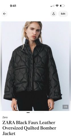 Zara Faux Leather Quilted Bomber Jacket Size M Women's Black
