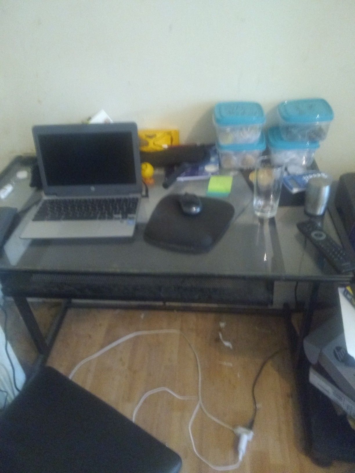 Glass desk and printer stand