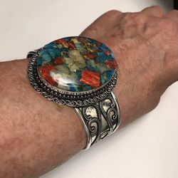 Oyster Copper Turquoise 925 Sterling Silver Cuff Bracelet 