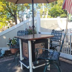 Bar Height Table & Chairs & Umbrella