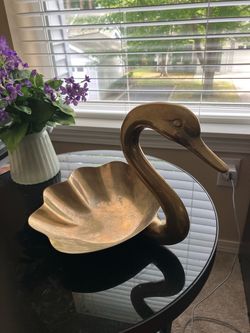 vintage solid brass swan catchall dish
