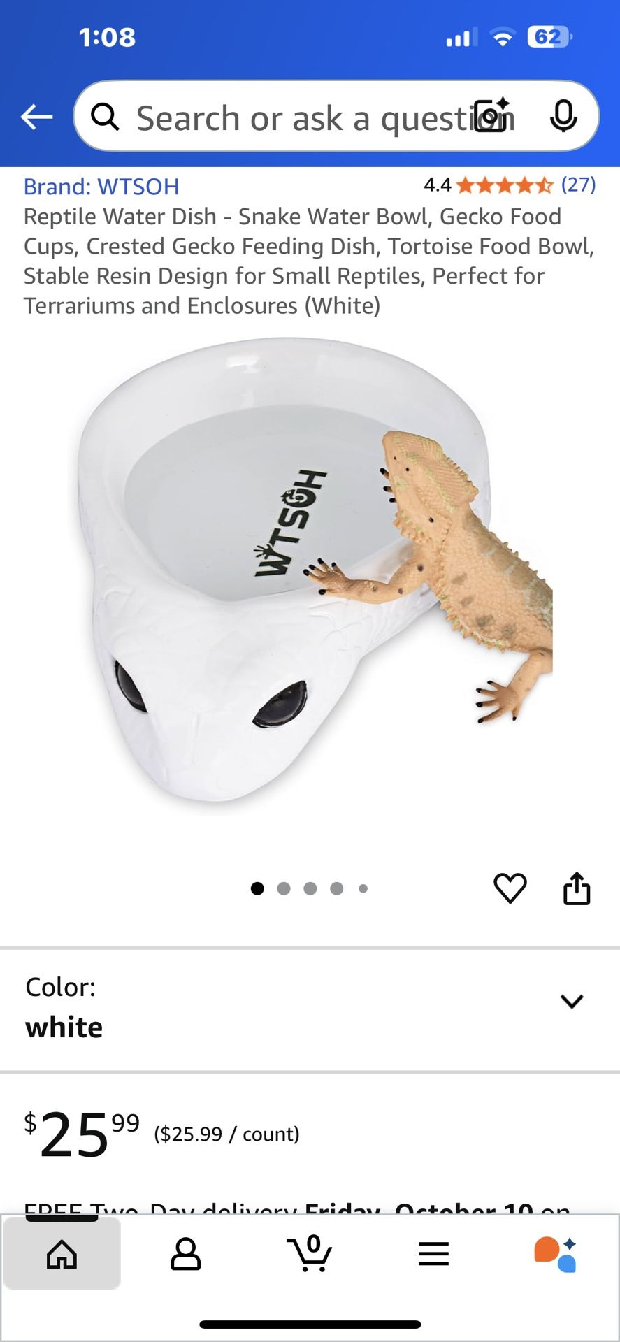 Snake Head Reptile Water Bowl-White-NEW