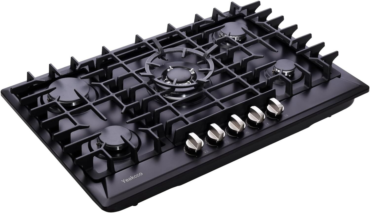 30 Inch Gas Cooktop, Built-in 5 Burners Stainless Steel Gas Stovetop Propane/Natural Gas Convertible Stove Top Dual Fuel Gas Hob (Black)

