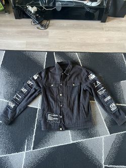 SHEIN "Choose to Be Kind" Black Denim Jacket Patches Streetwear Men's