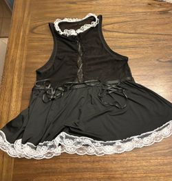 New Black Mesh Babydoll Lingerie with Lace Trim 1X 2X
