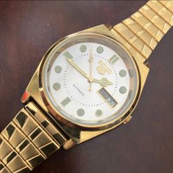 Rare Seiko NOS vintage Mens Gold Filled Watch with Satin Silver Dial 36mm