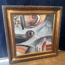 Abstract Print on Canvas Gold Gilt Frame 27x27" 