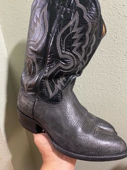 Tony Lama Gray Black Shrunken Shoulder Leather Cowboy Western Boots Size 9D