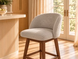 NEW IN BOX • Set of 4 Swivel Counter Stools • Walnut + Gray
