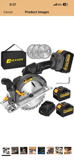 JEXUGK 6-1/2" Circular Saw, Cordless Sierra Circular Inalambrica with 2 x 6.0AH Battery,Brushless Electric Power Circle Saw with 3 Blade Cutting Preci