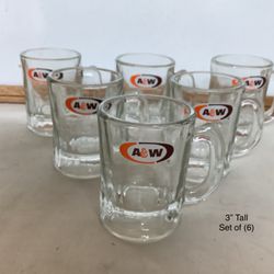 Vintage A & W Dimpled Glass Mugs 4” Tall “Set Of (6)”