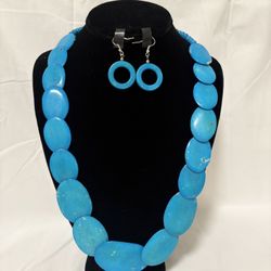 Beautiful  blue flat bone bead necklace set