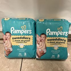 Pampers Size 3 Swaddlers 13-26 lbs 26 Diapers | 2 Bags for $15