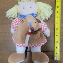 Baby Gund Doll Carline cowgirl plush 10”  Stick Pony in Her Hand
