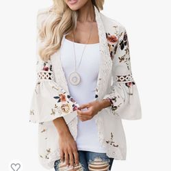 Lace Kimono Cardigan Floral Summer Top, S