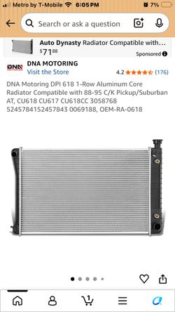 DNA Motoring OEM-RA-1690 Factory Style Aluminum Radiator Compatible with 88-99 C/K1500 4.3 5.0 5.7L AT,28-1/4" W X 17-1/4" H X 1-1/4" D; 1-1/8" Inlet 