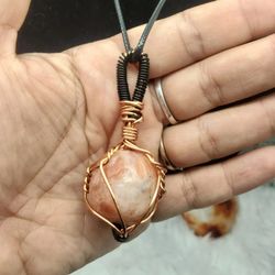Handmade copper wrapped sunstone pendant Necklace