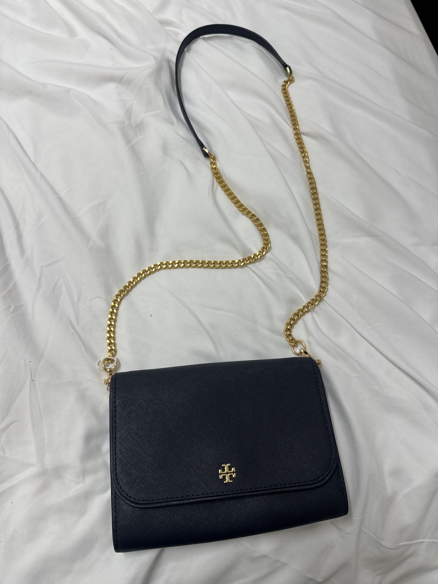 Tory Burch 82328 Black with Gold Hardware New Emerson Chain Wallet Black Leather Cross Body Bag